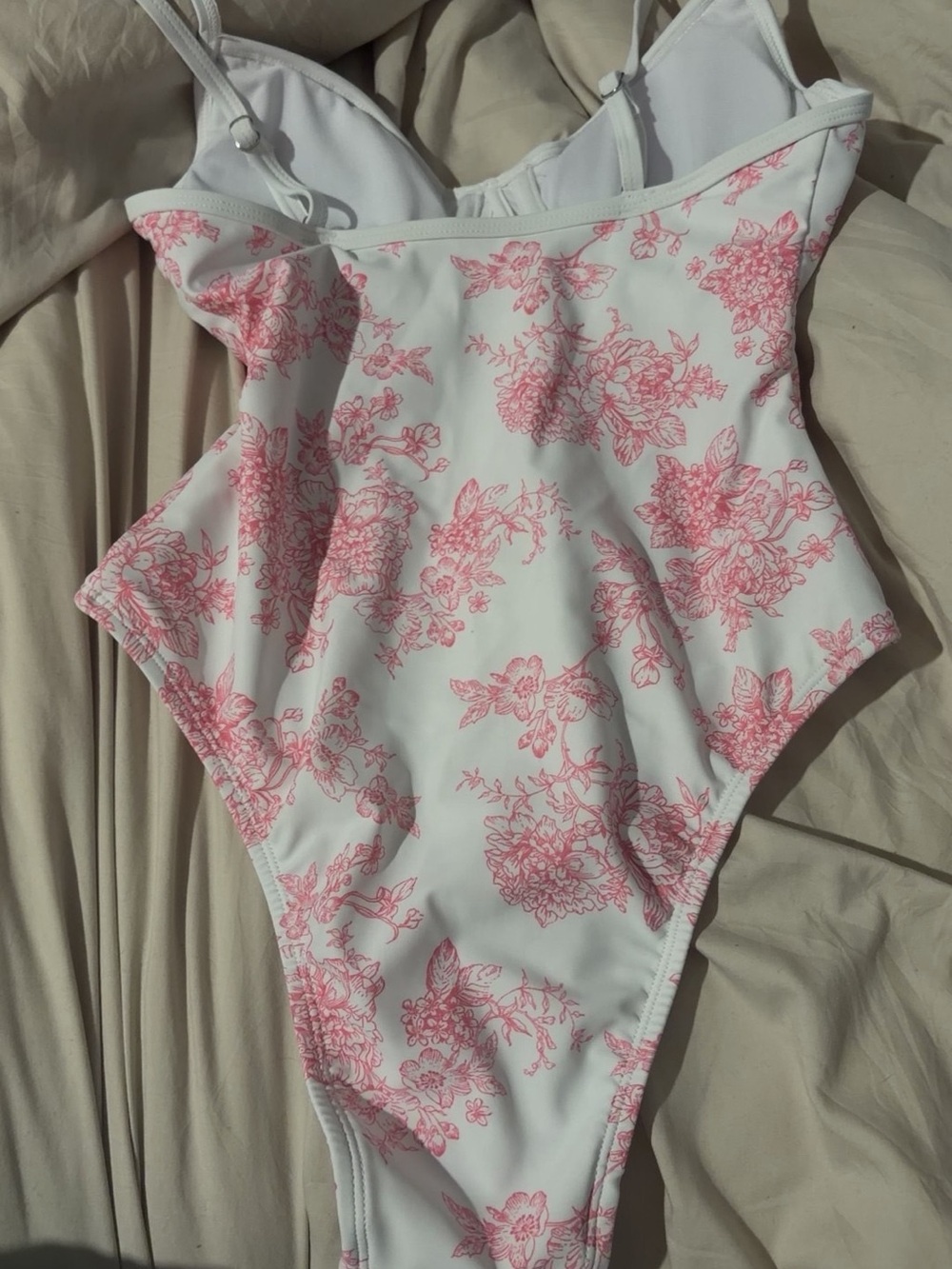 No Boundaries White One-Piece Swimsuit with Pink Floral Print